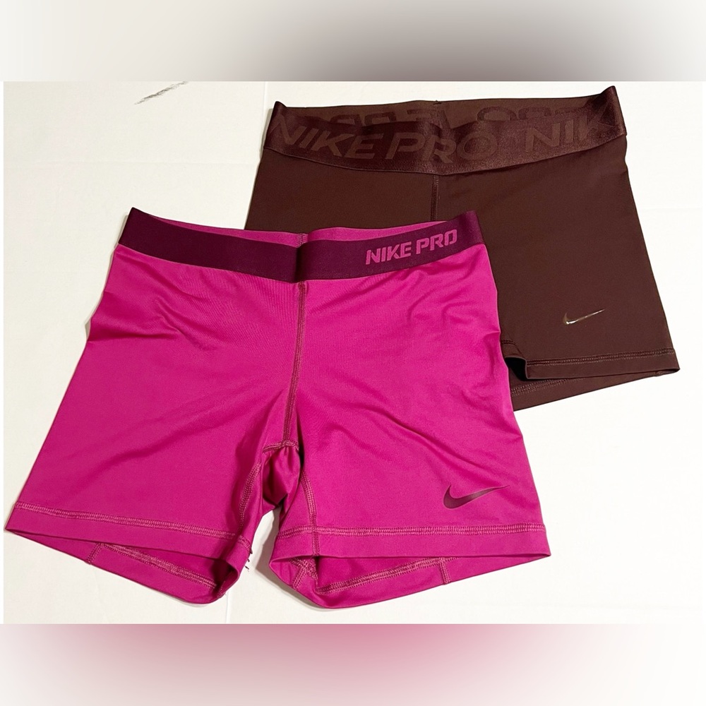 Nike Pro Fuchsia and Chocolate Shorts Duo Vibrant Color Size M Sport Shorts